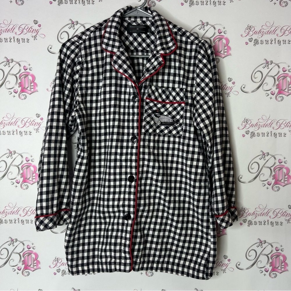 Rocky Mountain flannel company Black and White Checkered Top loon bird